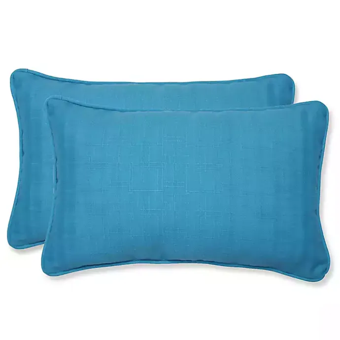 New Kirklands Home Turquoise Welt Outdoor Lumbar Pillows, Set of 2 Blue