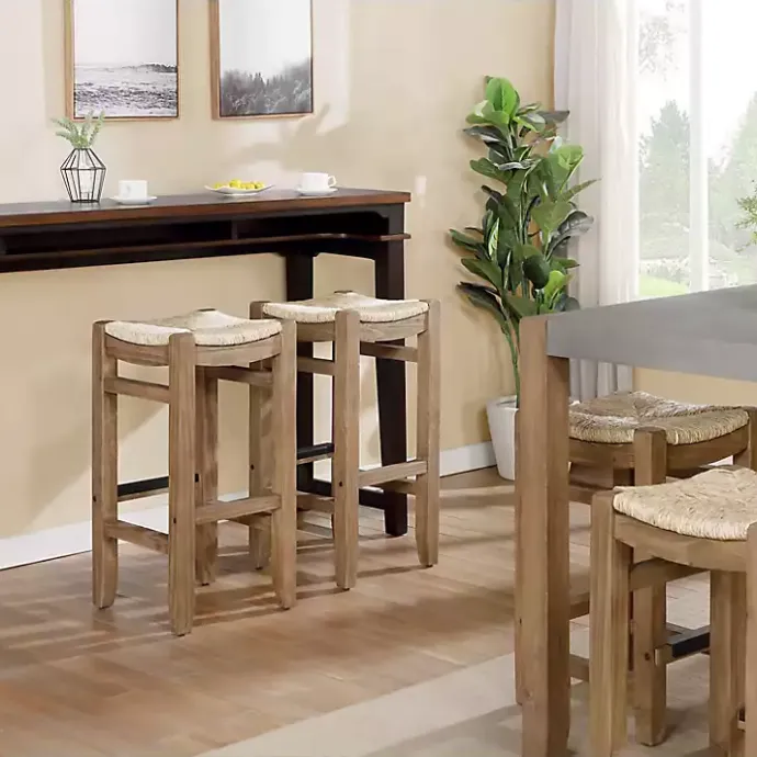 Kirklands Home Twisted Seagrass and Wood Bar Stool Tan