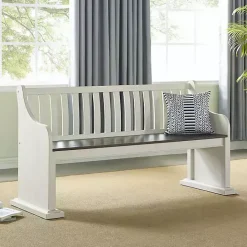 Outlet Kirklands Home Two-Tone Dark Oak and Ivory High Back Wooden Bench White