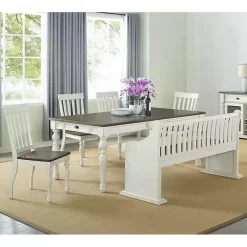 Outlet Kirklands Home Two-Tone Dark Oak and Ivory High Back Wooden Bench White