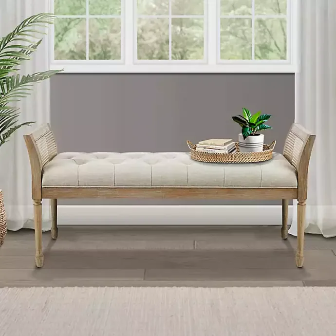 Sale Kirklands Home Upholstered Cane Martha Stewart Isla Bench Tan