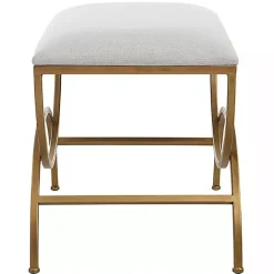 Best Kirklands Home Upholstered Gold Metal Arched Frame Bench White
