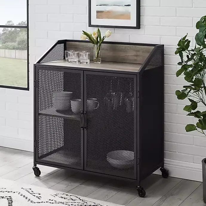 Best Kirklands Home Urban Mesh Door Rolling Bar Cabinet Gray