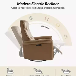 Outlet Kirklands Home Val Faux Leather Swivel Power Recliner Brown
