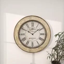 Discount Kirklands Home Vintage Cream Rust Round Framed Wall Clock