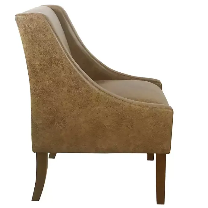 Discount Kirklands Home Vintage Faux Leather Swoop Accent Chair Brown
