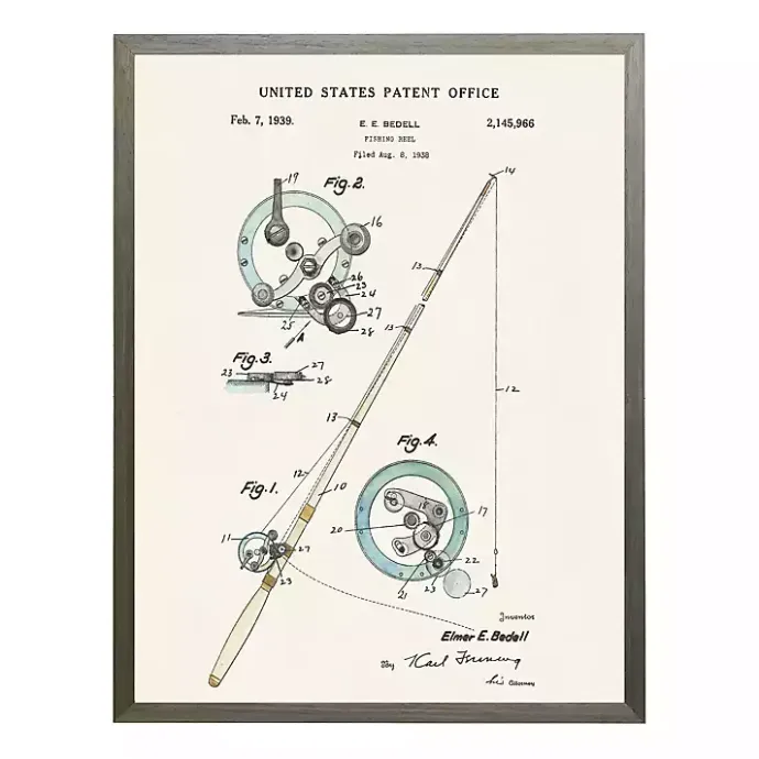 Online Kirklands Home Vintage Fishing Reel Patent Framed Art Print