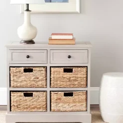 Discount Kirklands Home Vintage Cabinet with Woven Baskets Gray