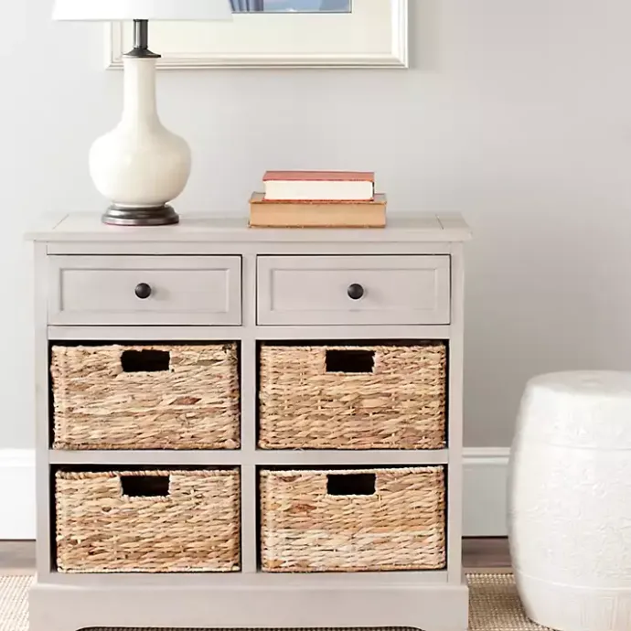 Discount Kirklands Home Vintage Cabinet with Woven Baskets Gray