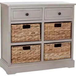 Discount Kirklands Home Vintage Cabinet with Woven Baskets Gray