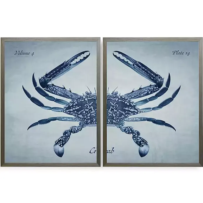 New Kirklands Home Vintage Split Crab Framed Art Prints, Set of 2 Blue