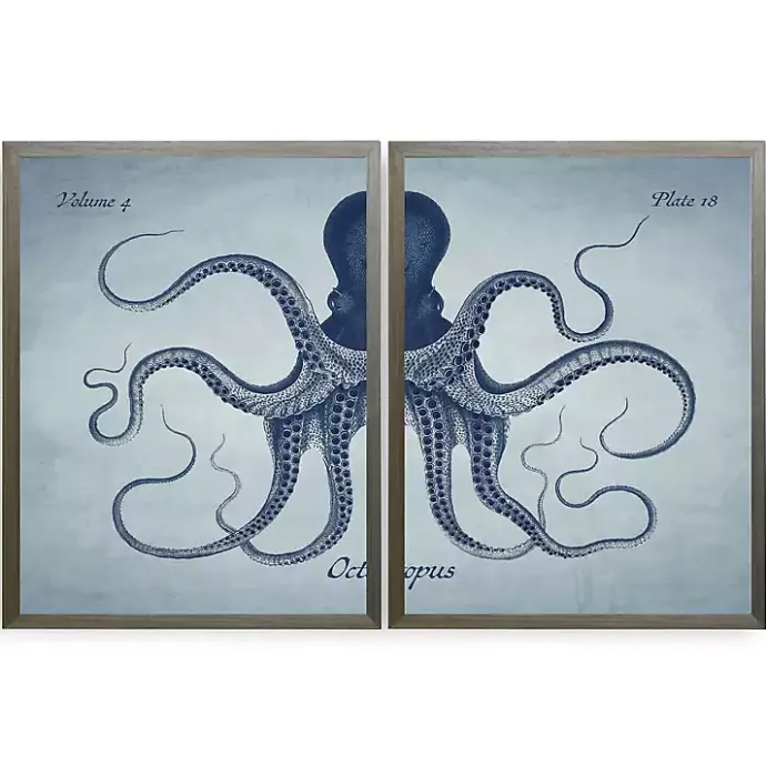 Outlet Kirklands Home Vintage Split Octopus Framed Art Prints, Set of 2 Blue