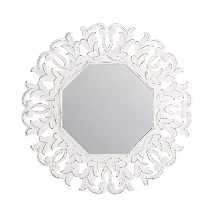 New Kirklands Home Vintage White Carved Octagon Wall Mirror