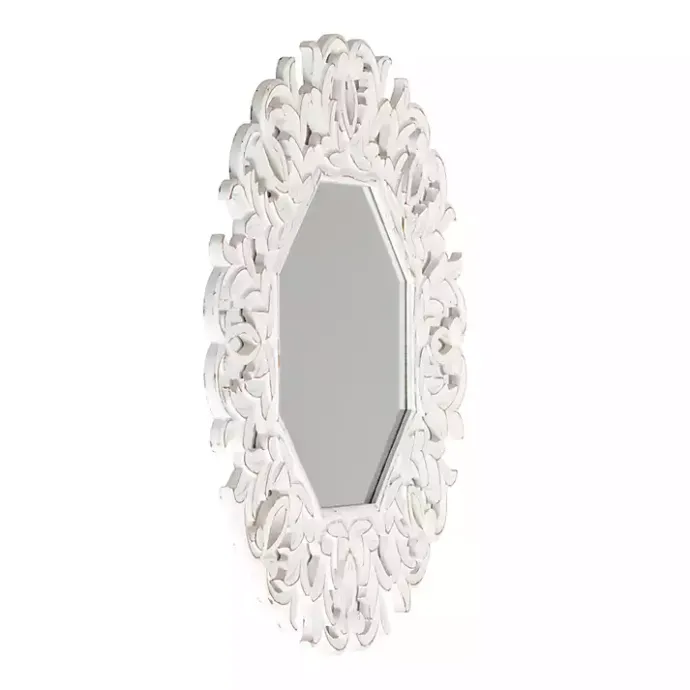 New Kirklands Home Vintage White Carved Octagon Wall Mirror