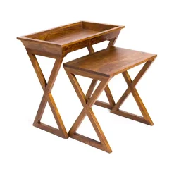 New Kirklands Home Walnut Acacia Wood 2-pc. End Table Set Brown