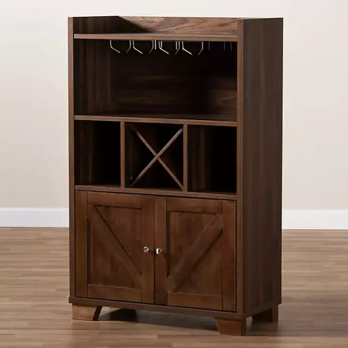 Best Kirklands Home Walnut Brown Open Shelf Wine Cabinet