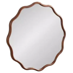 New Kirklands Home Walnut Wavy Scallop Round Wall Mirror Brown