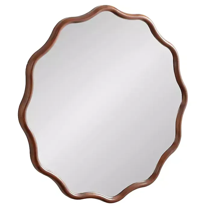 New Kirklands Home Walnut Wavy Scallop Round Wall Mirror Brown