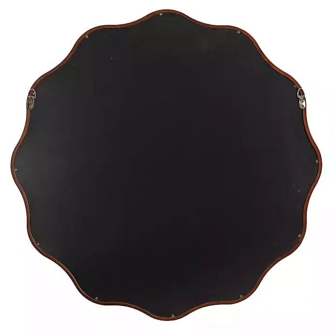New Kirklands Home Walnut Wavy Scallop Round Wall Mirror Brown