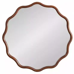New Kirklands Home Walnut Wavy Scallop Round Wall Mirror Brown