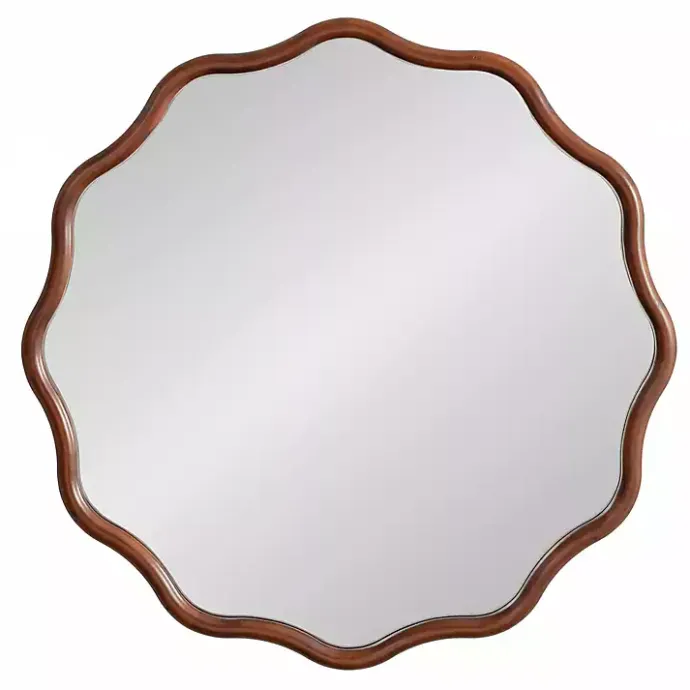 New Kirklands Home Walnut Wavy Scallop Round Wall Mirror Brown