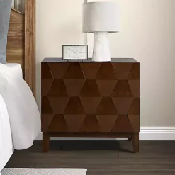 Kirklands Home Walnut Geometric 2-Drawer Charging Nightstand Brown