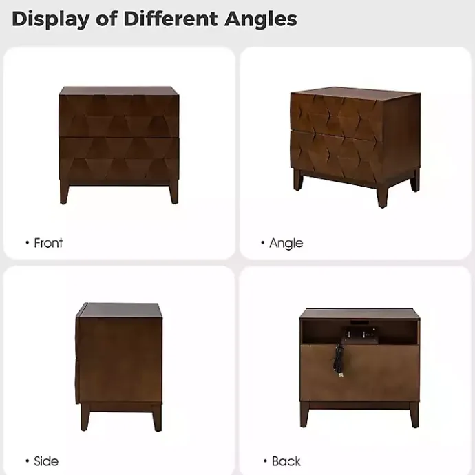 Kirklands Home Walnut Geometric 2-Drawer Charging Nightstand Brown