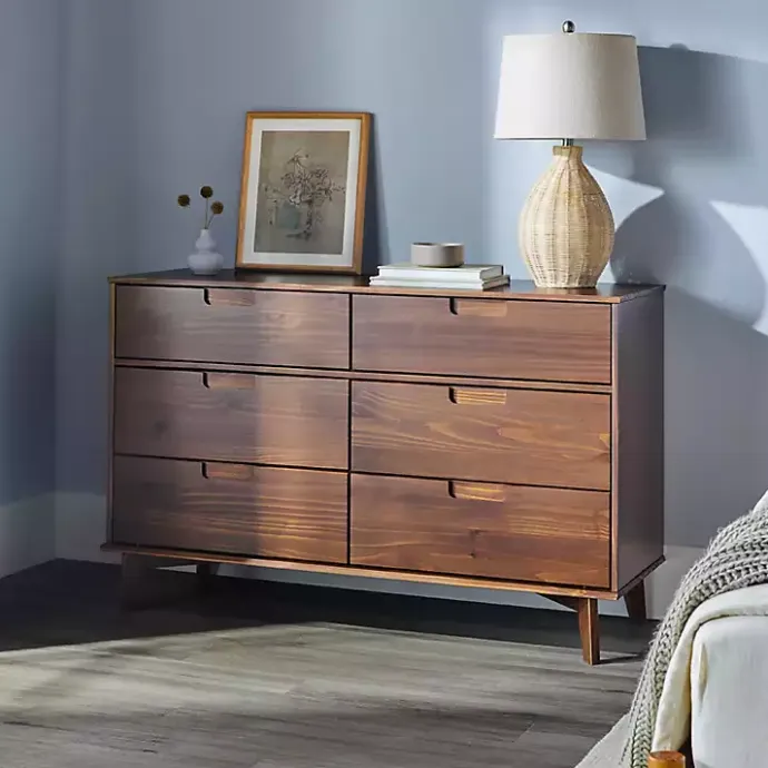 Discount Kirklands Home Walnut Grooved Handle 6-Drawer Dresser Brown