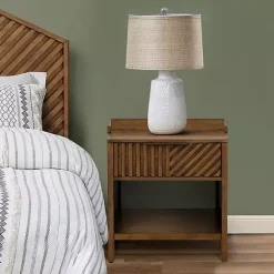 Outlet Kirklands Home Walnut Mid-Century Modern Carved Nightstand Brown