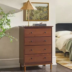 Online Kirklands Home Walnut Mid-Century Modern 4-Drawer Wood Dresser Brown