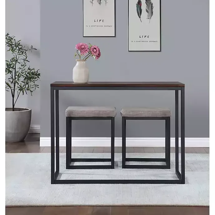 Discount Kirklands Home Walnut Nesting Counter Table and Stools, Set of 3