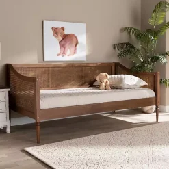 Online Kirklands Home Walnut Wood and Rattan Twin Daybed Brown