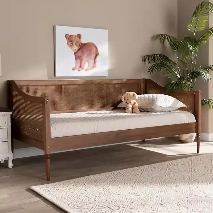 Online Kirklands Home Walnut Wood and Rattan Twin Daybed Brown