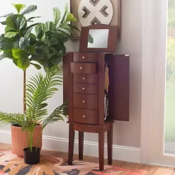 New Kirklands Home Walnut Wood 6-Drawer Maddie Jewelry Armoire Brown