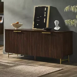 Outlet Kirklands Home Walnut Wood Scandinavian 4-Door Sideboard Brown