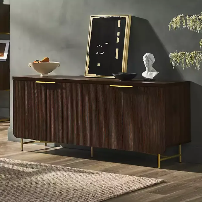 Outlet Kirklands Home Walnut Wood Scandinavian 4-Door Sideboard Brown