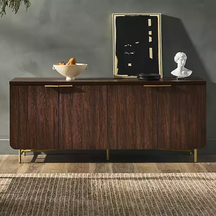 Outlet Kirklands Home Walnut Wood Scandinavian 4-Door Sideboard Brown
