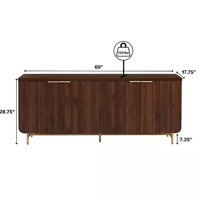 Outlet Kirklands Home Walnut Wood Scandinavian 4-Door Sideboard Brown