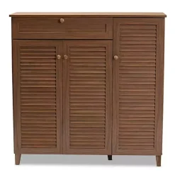 Discount Kirklands Home Walnut Wood 11-Shelf Paneled Shoe Cabinet Brown