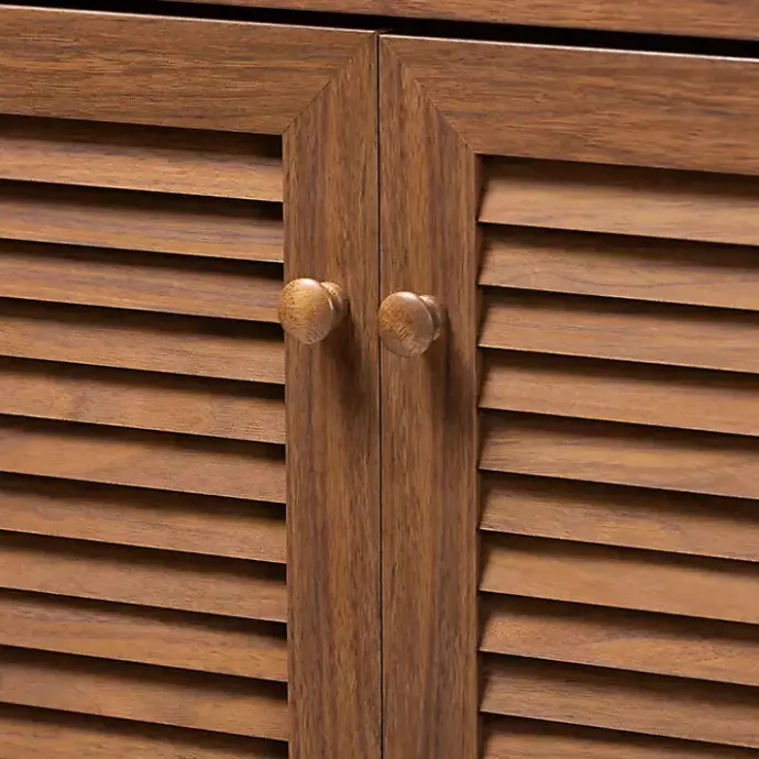 Discount Kirklands Home Walnut Wood 11-Shelf Paneled Shoe Cabinet Brown