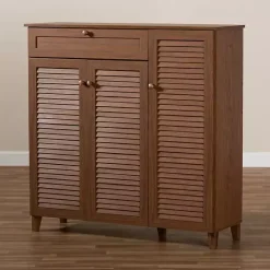 Discount Kirklands Home Walnut Wood 11-Shelf Paneled Shoe Cabinet Brown