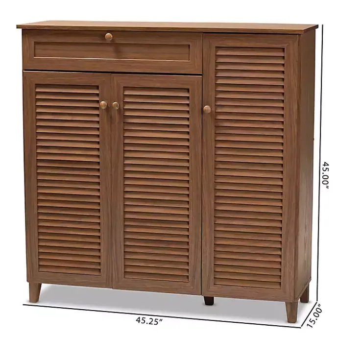 Discount Kirklands Home Walnut Wood 11-Shelf Paneled Shoe Cabinet Brown