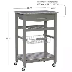 Hot Kirklands Home Warm Rolling Kitchen Cart with Granite Top Gray