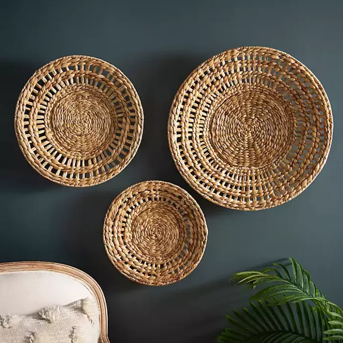 Online Kirklands Home Water Hyacinth Basket Wall Plaques, Set of 3 Tan