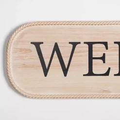 New Kirklands Home Welcome Twisted Edge Wood Wall Plaque Tan