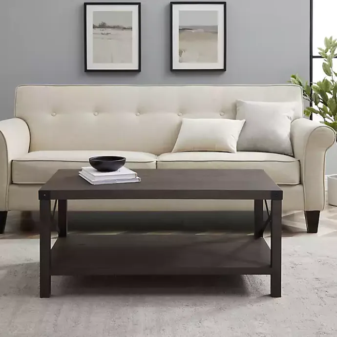 New Kirklands Home Wenge Sable Gray X-Frame Coffee Table