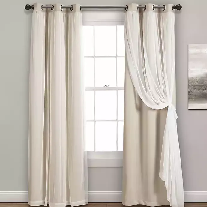 Online Kirklands Home Wheat Curtain Panel Set with Overlay, 95 in.