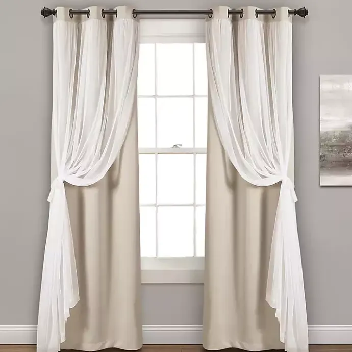 Online Kirklands Home Wheat Curtain Panel Set with Overlay, 95 in.