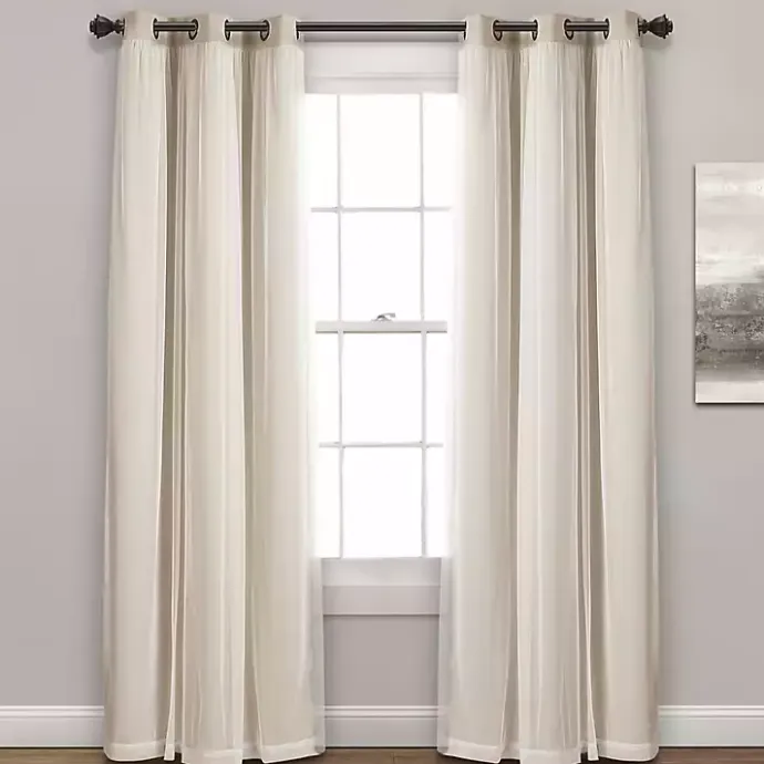 Kirklands Home Wheat Curtain Panel Set with Overlay, 108 in. Ivory