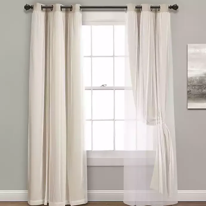 Kirklands Home Wheat Curtain Panel Set with Overlay, 108 in. Ivory